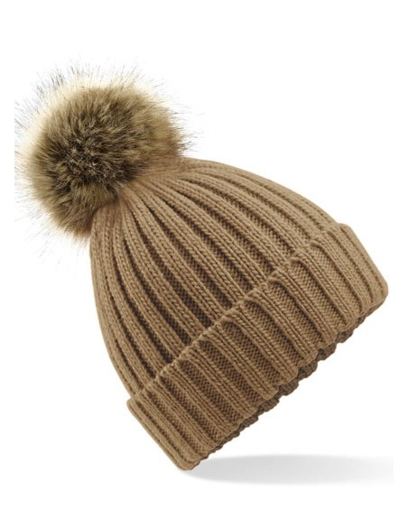 BEE-B412-Faux Fur Pop Pom Chunky Beanie 2